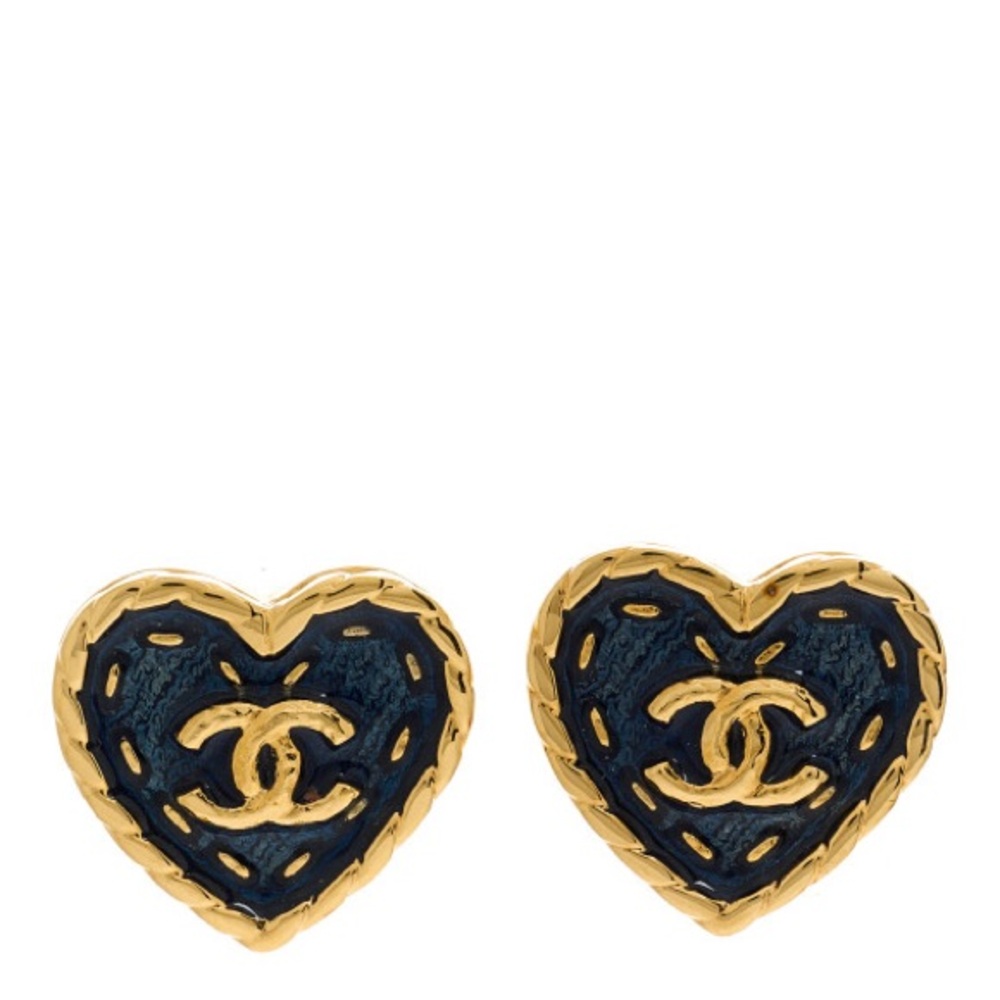 Chanel Gold and Navy Heart Earrings